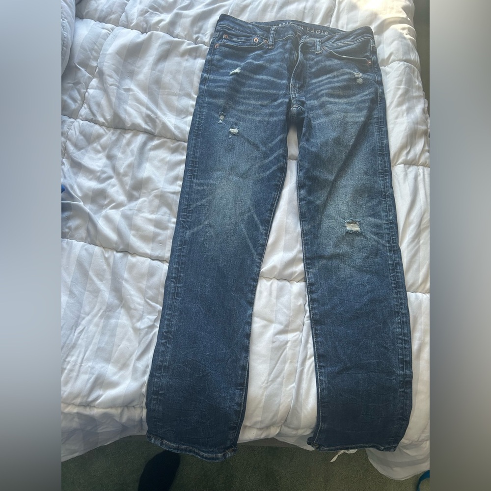 American Eagle Outfitters Distressed Dark Blue Skinny Jeans
